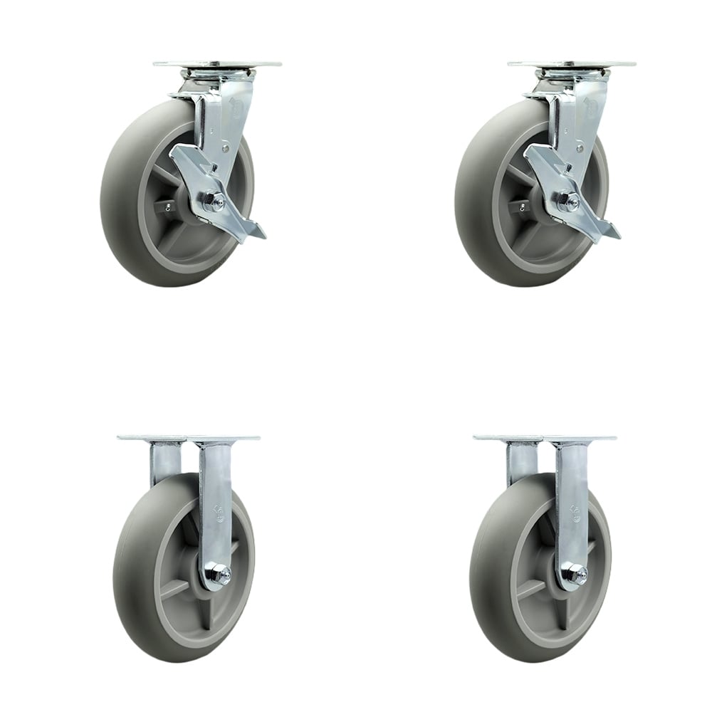 Heavy Duty Swivel Caster with 8 in. Thermoplastic Rubber Donut Tread Wheels & Ball Bearings - 2400 lbs Total Capacity - Set of 4