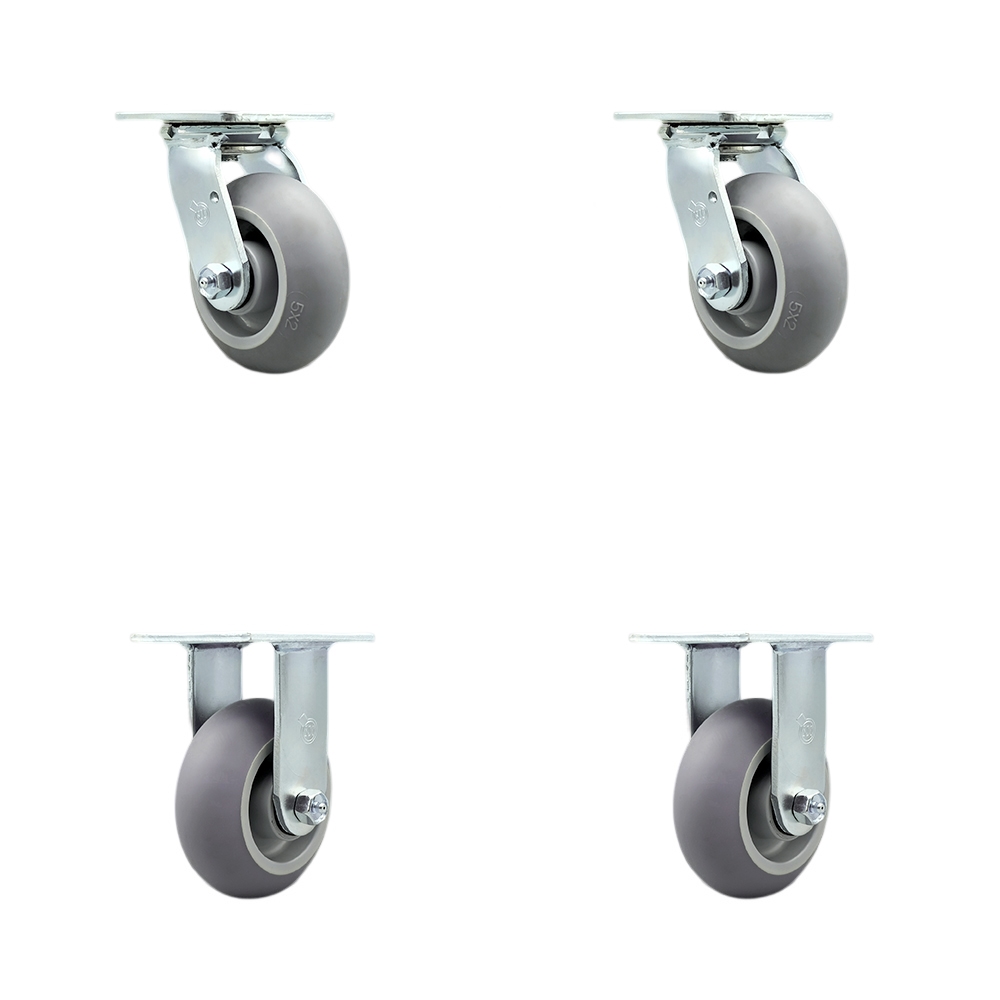 SCC-SS30S520-TPRBD-BSL-2-R-2 Stainless Steel Heavy Duty Swivel Caster with 5 in. Thermoplastic Rubber Donut Tread Wheels & Ball Bearings - Set of 4