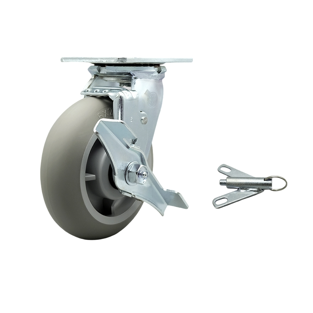SCC-SS30S620-TPRBD-TLB-BSL Stainless Steel Heavy Duty Swivel Top Plate Caster with Top Lock Brake & Bolt on Swivel Lock