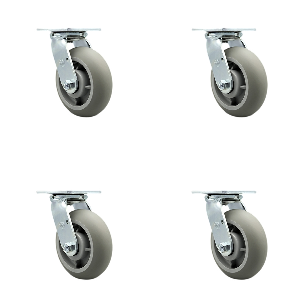 Stainless Steel Heavy Duty Swivel Caster with 6 in. Thermoplastic Rubber Donut Tread Wheels & Ball Bearings - 2000 lbs Total Capacity - Set of 4