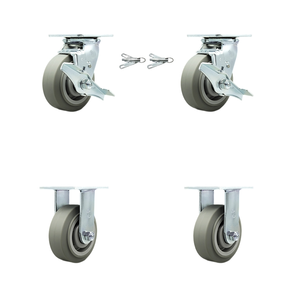 SCC-30CS520-TPRBF-TLB-BSL-2-R-2 Heavy Duty Swivel Caster with 5 in. Thermoplastic Rubber Flat Tread Wheels & Ball Bearings - Set of 4