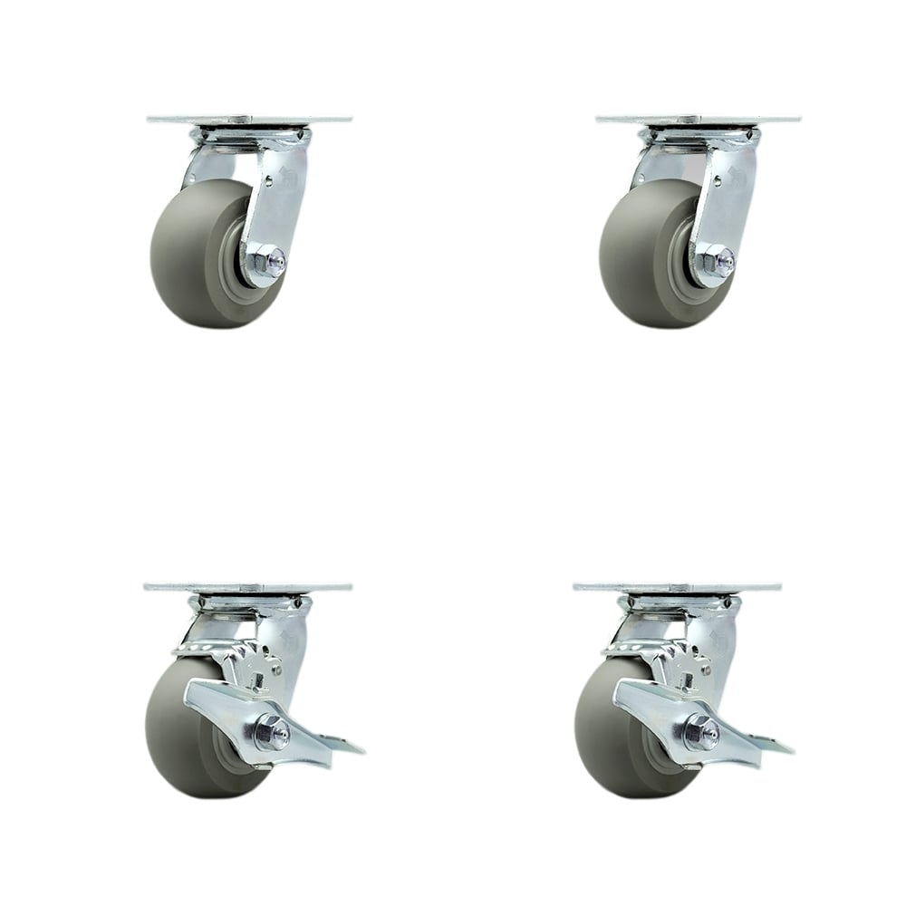 SCC-SS30S420-TPRBD-2-TLB-2 Stainless Steel Heavy Duty Swivel Caster with 4 in. Thermoplastic Rubber Donut Tread Wheels & Ball Bearings - Set of 4