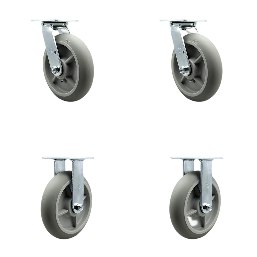 Stainless Steel Heavy Duty Swivel Caster with 8 in. Thermoplastic Rubber Donut Tread Wheels & Ball Bearings - 2400 lbs Total Capacity - Set of 4