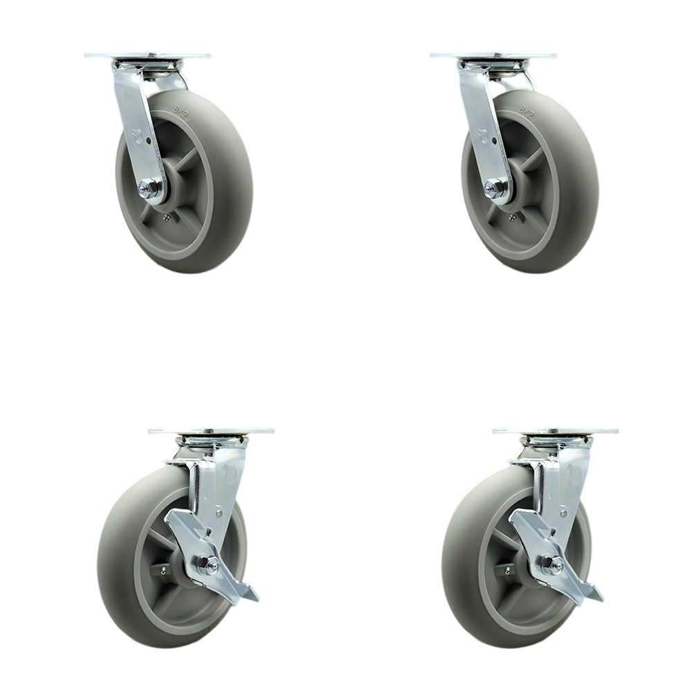 SCC-SS30S820-TPRBD-2-TLB-2 Stainless Steel Heavy Duty Swivel Caster with 8 in. Thermoplastic Rubber Donut Tread Wheels & Ball Bearings - Set of 4