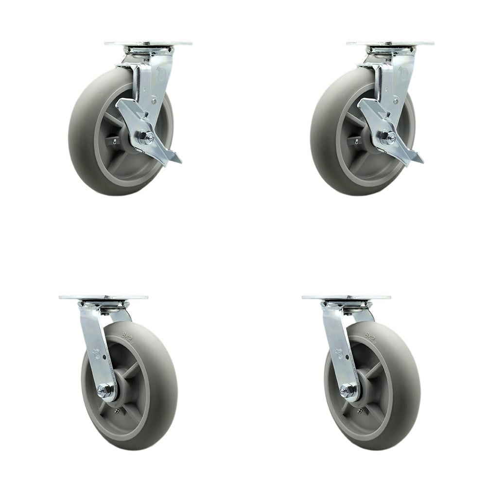 SCC-SS30S820-TPRBD-TLB-BSL-2-BSL-2 Stainless Steel Heavy Duty Swivel Caster with 8 in. Poly Wheel & Ball Bearing - Set of 4