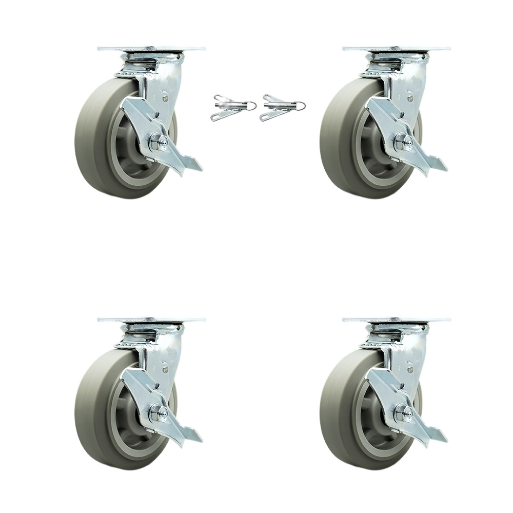 SCC-30CS620-TPRBF-TLB-BSL-2-TLB-2 Heavy Duty Swivel Caster with 6 in. Thermoplastic Rubber Flat Tread Wheels & Ball Bearing - Set of 4