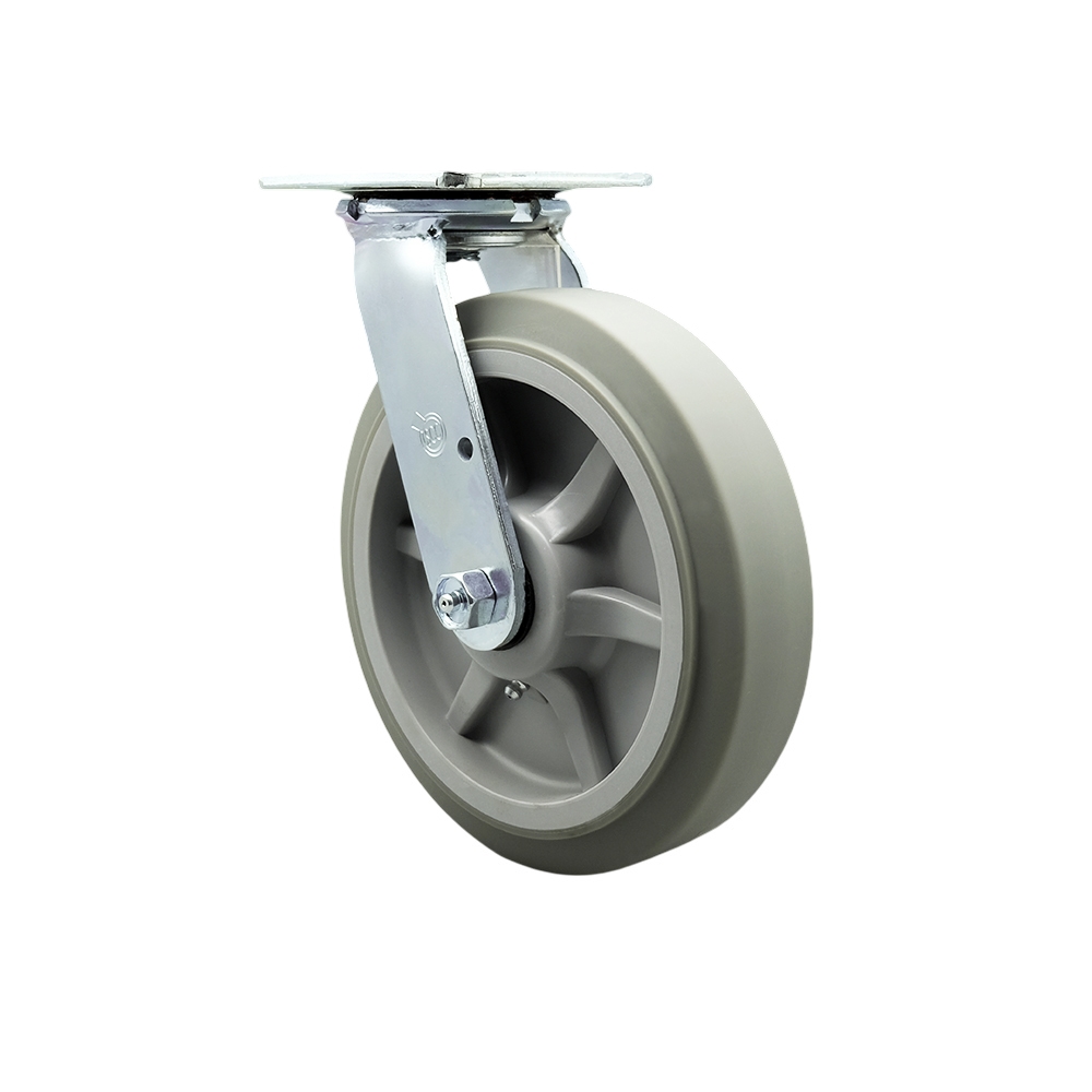 SCC-30CS820-TPRBF Heavy Duty Swivel Top Plate Caster with 8 in. Thermoplastic Rubber Flat Tread Wheel & Ball Bearings - 600 lbs Capacity per Caster