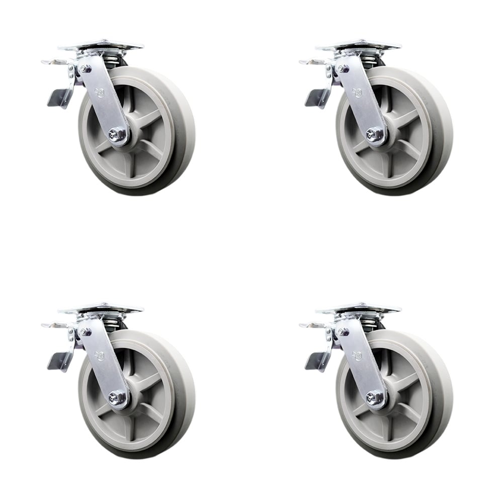 SCC-TTL30S820-TPRBF-4 Heavy Duty Swivel Caster with 8 in. Thermoplastic Rubber Flat Tread Wheels & Ball Bearings - 2400 lbs Total Capacity - Set of 4