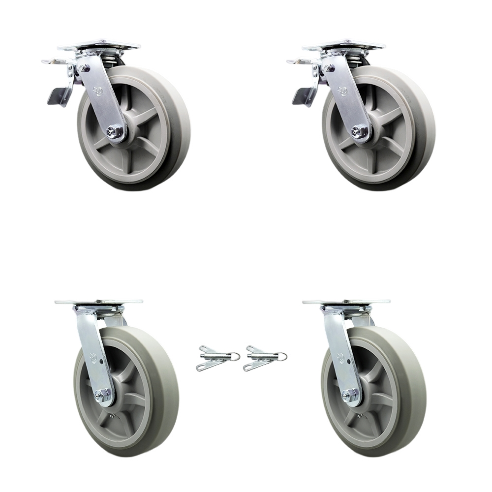 SCC-TTL30S820-TPRBF-2-BSL-2 Heavy Duty Swivel Caster with 8 in. Thermoplastic Flat Tread Wheels & Ball Bearings - Set of 4