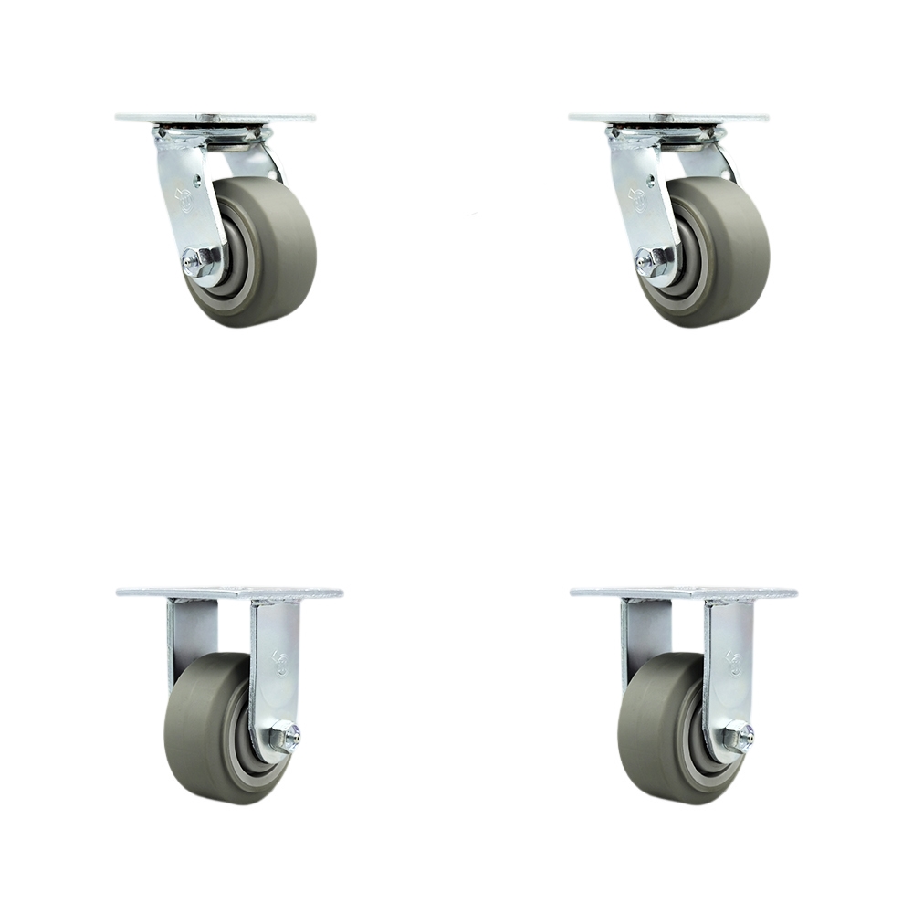 SCC-SS30S420-TPRBF-BSL-2-R-2 Stainless Steel Heavy Duty Swivel Caster with 4 in. Thermoplastic Rubber Flat Tread Wheels & Ball Bearings - Set of 4