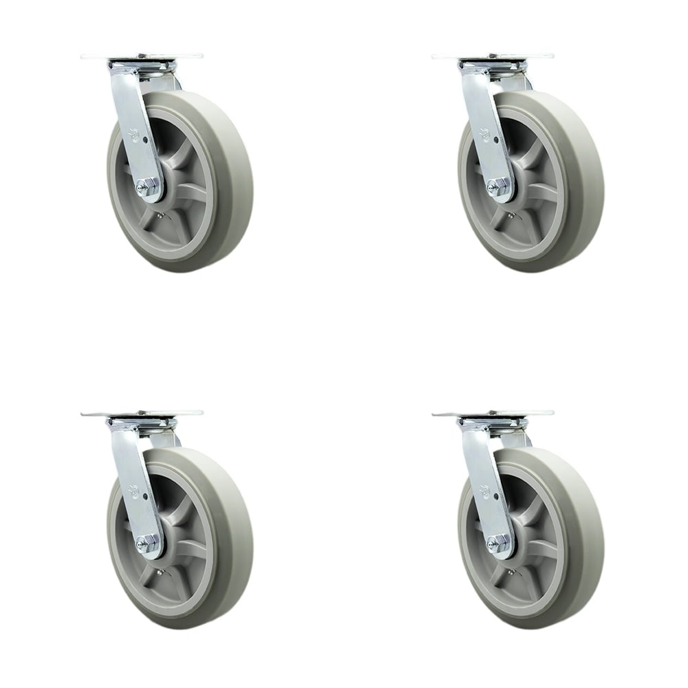 SCC-SS30S820-TPRBF-BSL-4 Stainless Steel Heavy Duty Swivel Caster with 8 in. Thermoplastic Rubber Flat Tread Wheels & Ball Bearings - Set of 4