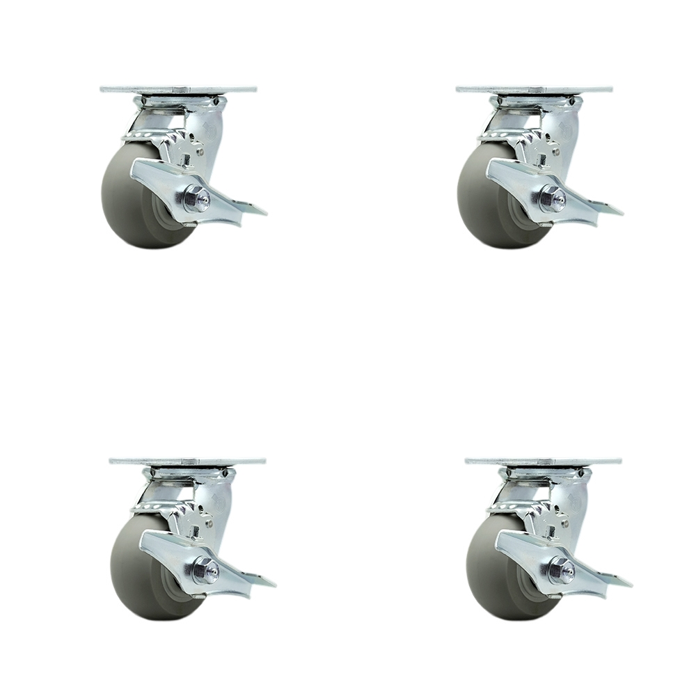 SCC-30CS420-TPRBD-TLB-BSL-4 Heavy Duty Swivel Caster with 4 in. Thermoplastic Rubber Donut Tread Wheels & Ball Bearings - Set of 4