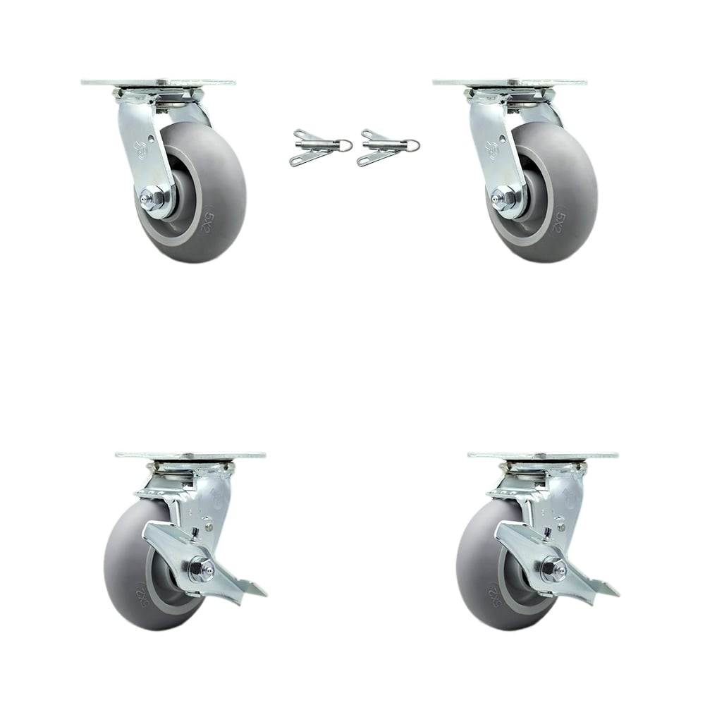 SCC-30CS520-TPRBD-BSL-2-TLB-2 Heavy Duty Swivel Caster with 5 in. Thermoplastic Rubber Donut Tread Wheels & Ball Bearings - Set of 4