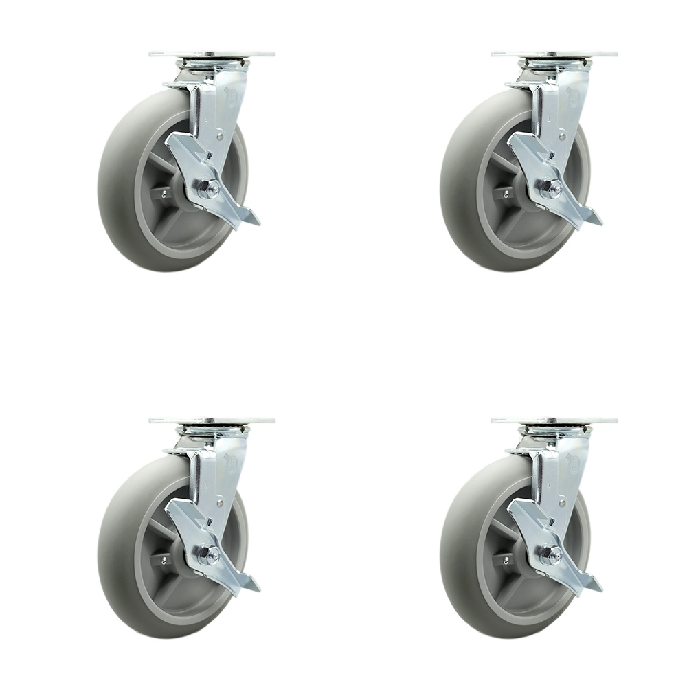 SCC-30CS820-TPRBD-TLB-BSL-4 Heavy Duty Swivel Caster with 8 in. Thermoplastic Rubber Donut Tread Wheels & Ball Bearings - Set of 4
