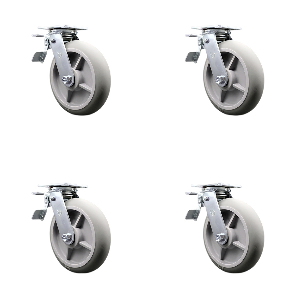 Heavy Duty Swivel Caster with 8 in. Thermoplastic Rubber Donut Tread Wheels & Ball Bearings - 2400 lbs Total Capacity - Set of 4