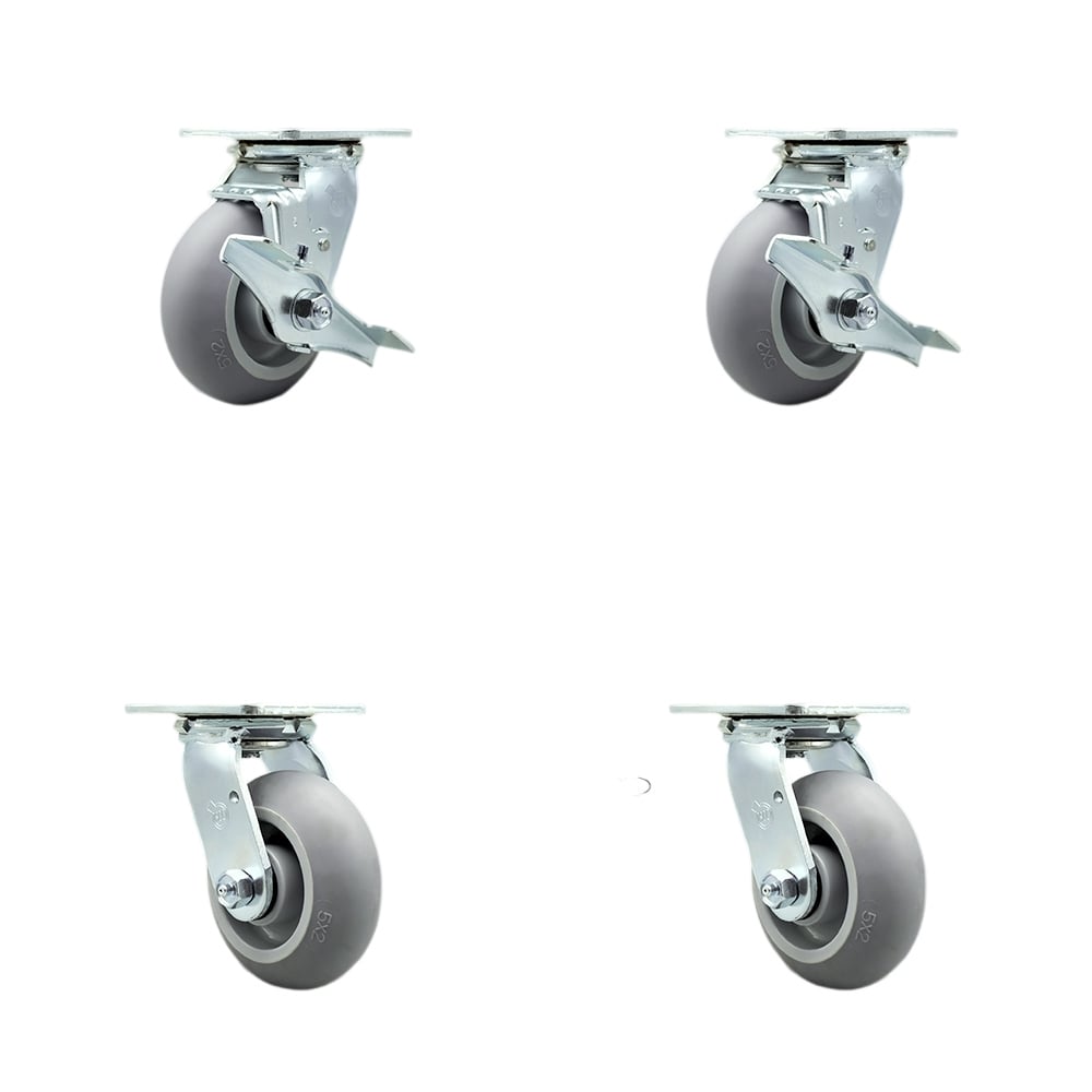 SCC-SS30S520-TPRBD-TLB-BSL-2-BSL-2 Stainless Steel Heavy Duty Swivel Caster with 5 in. Poly Wheel & Ball Bearing - Set of 4