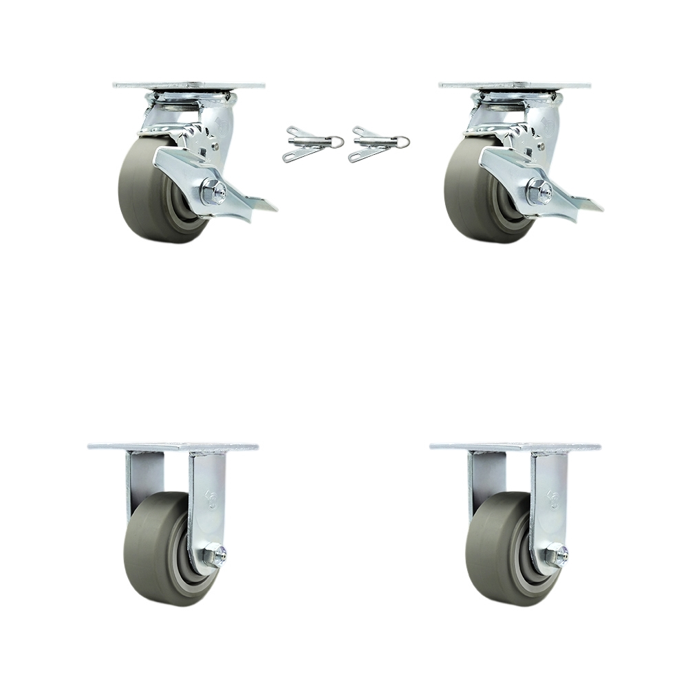 SCC-30CS420-TPRBF-TLB-BSL-2-R-2 Heavy Duty Swivel Caster with 4 in. Thermoplastic Rubber Flat Tread Wheels & Ball Bearings - Set of 4