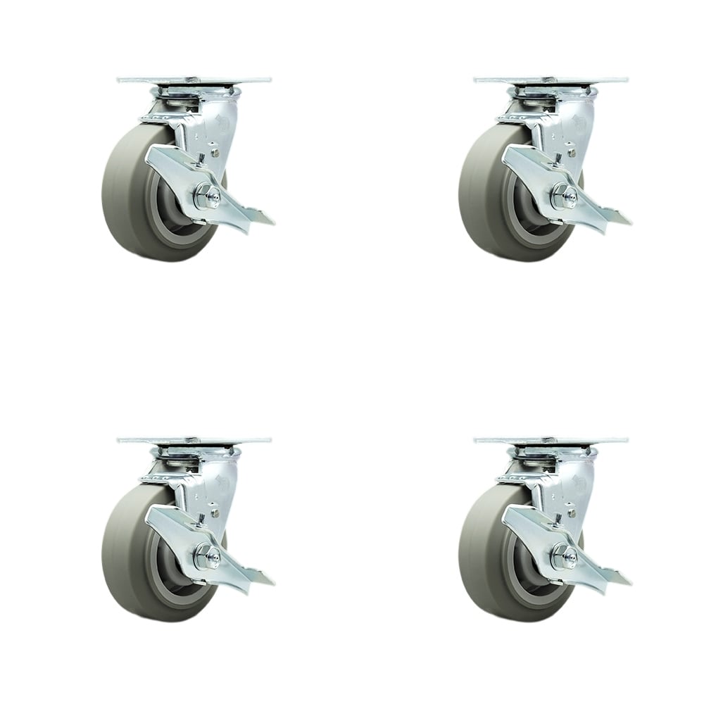 SCC-30CS520-TPRBF-TLB-BSL-4 Heavy Duty Swivel Caster with 5 in. Thermoplastic Rubber Flat Tread Wheels & Ball Bearings - Set of 4