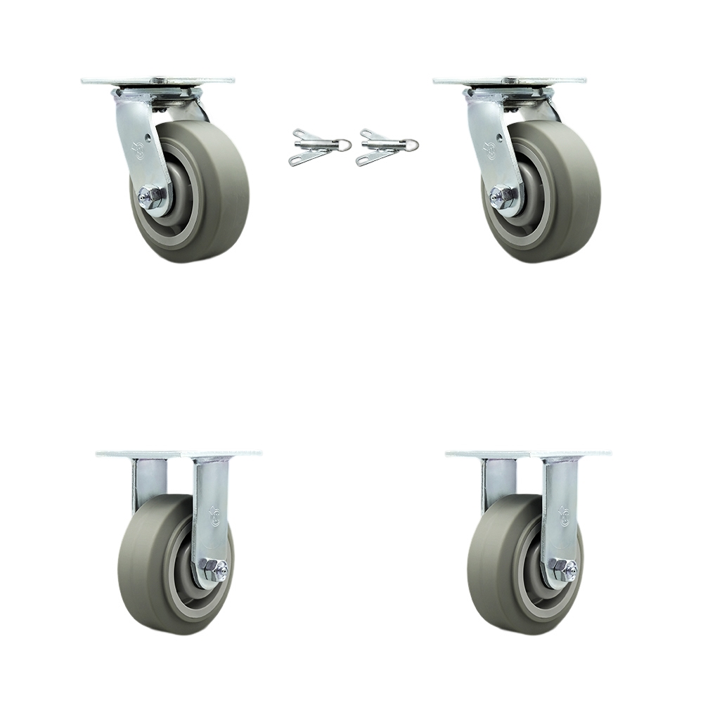 SCC-30CS520-TPRBF-BSL-2-R-2 Heavy Duty Swivel Caster with 5 in. Thermoplastic Rubber Flat Tread Wheels & Ball Bearings - Set of 4