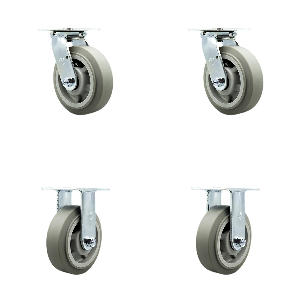 Heavy Duty Swivel Caster with 6 in. Thermoplastic Rubber Flat Tread Wheels & Ball Bearings - 2000 lbs Total Capacity - Set of 4