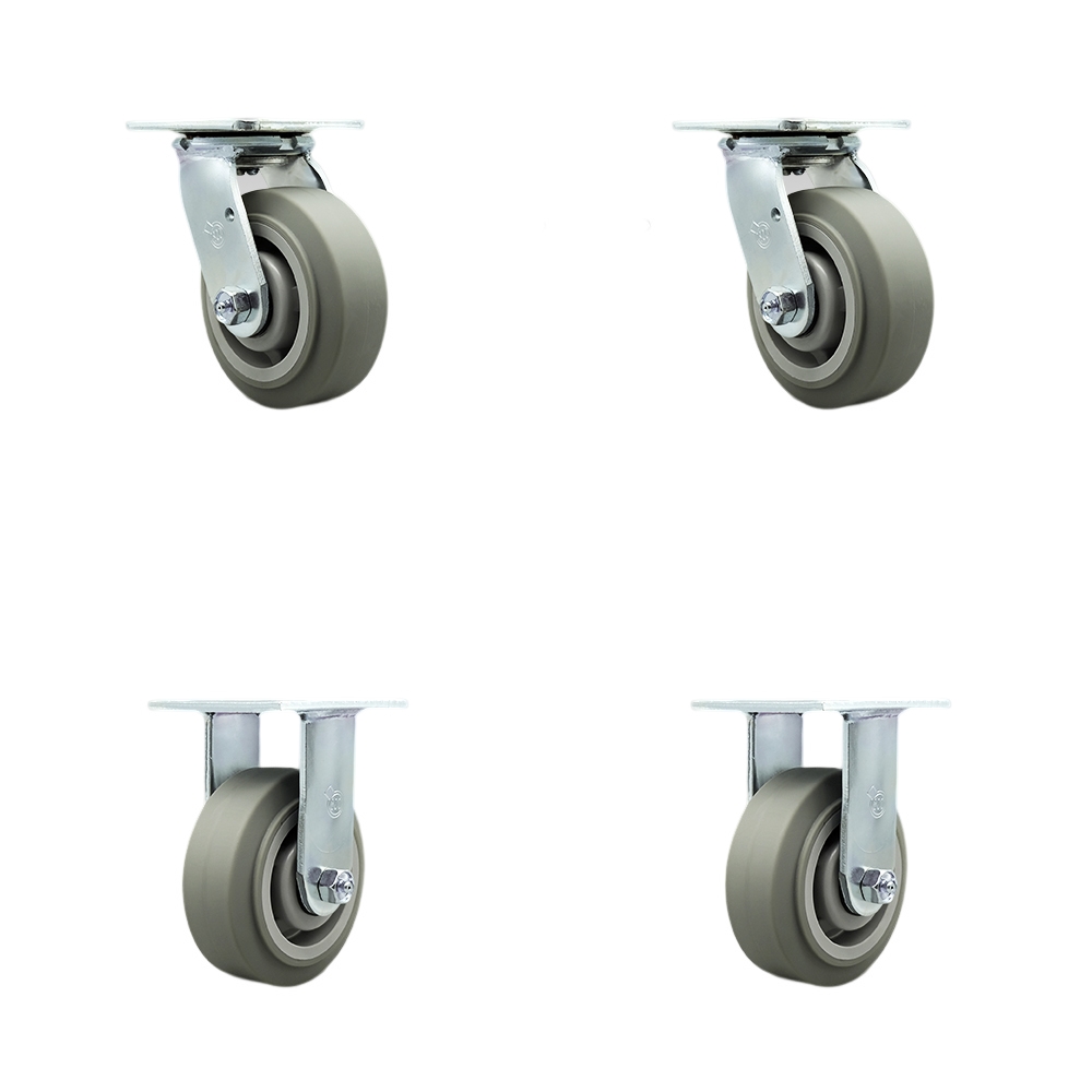 SCC-SS30S520-TPRBF-BSL-2-R-2 Stainless Steel Heavy Duty Swivel Caster with 5 in. Thermoplastic Rubber Flat Tread Wheels & Ball Bearings - Set of 4