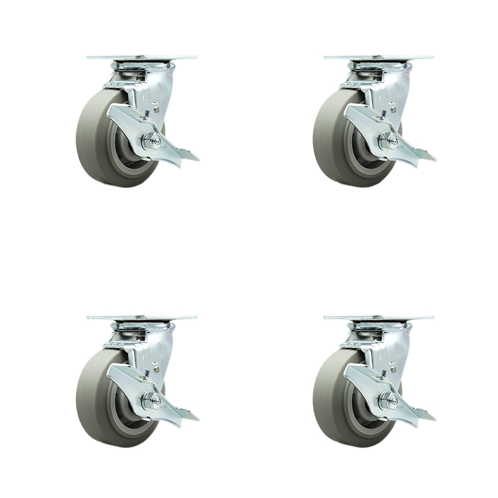 SCC-SS30S520-TPRBF-TLB-BSL-2-TLB-2 Stainless Steel Heavy Duty Swivel Caster Set with 5 in. Thermoplastic Flat Tread Wheel & Ball Bearing