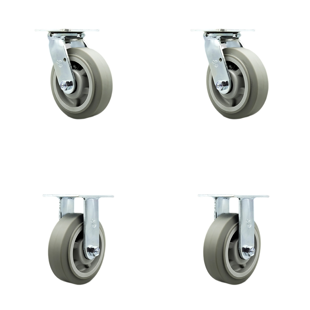 SCC-SS30S620-TPRBF-BSL-2-R-2 Stainless Steel Heavy Duty Swivel Caster with 6 in. Thermoplastic Rubber Flat Tread Wheels & Ball Bearings - Set of 4