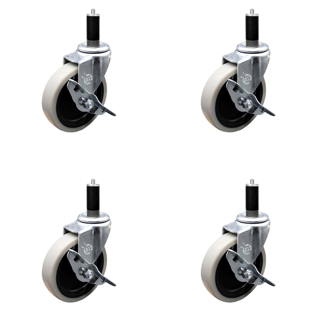 SCC-EX05S410-TPRS-SLB-118-4 4 in. Swivel Thermoplastic Rubber Caster Wheels & 1.13 in. Expanding Adapter Stem Casters & Brakes - Set of 4