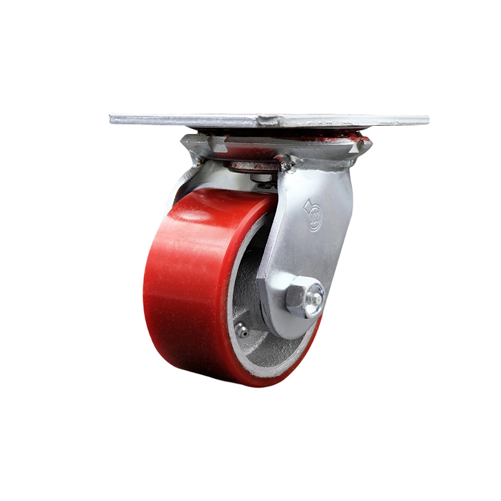 SCC-35S420-PUR-RS Heavy Duty Large Top Plate Polyurethane on Cast Iron Swivel Caster with 4 x 2 in. Red Wheel - 700 lbs Capacity per Caster