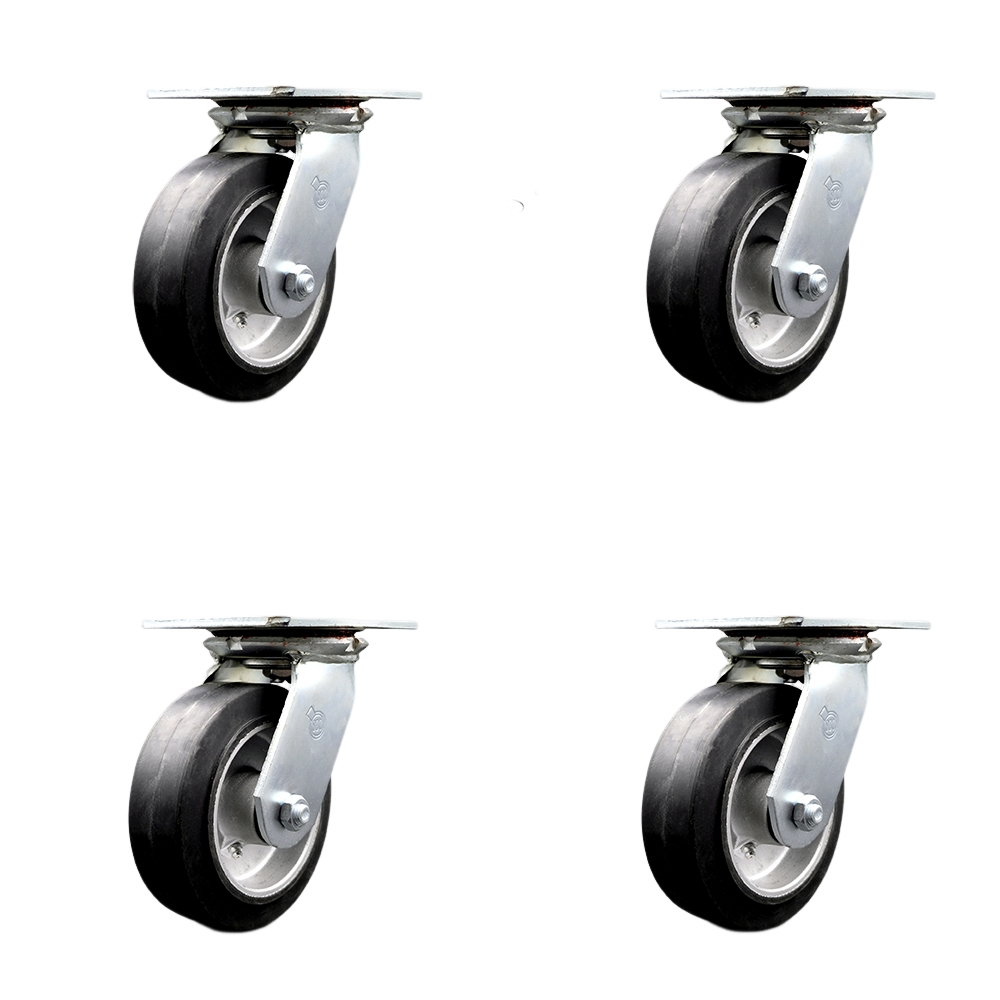SCC-35S620-RAR-BSL-4 Heavy Duty Large Top Plate Rubber on Aluminum Swivel Caster with 6 x 2 in. Black Wheels - 2200 lbs Total Capacity - Set of 4