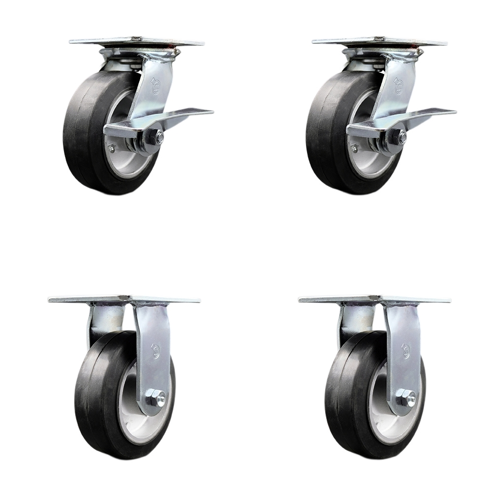 SCC-35S620-RAR-SLB-2-R-2 Heavy Duty Large Top Plate Rubber on Aluminum Swivel Caster with 6 x 2 in. Black Wheels - 2200 lbs Total Capacity - Set of 4