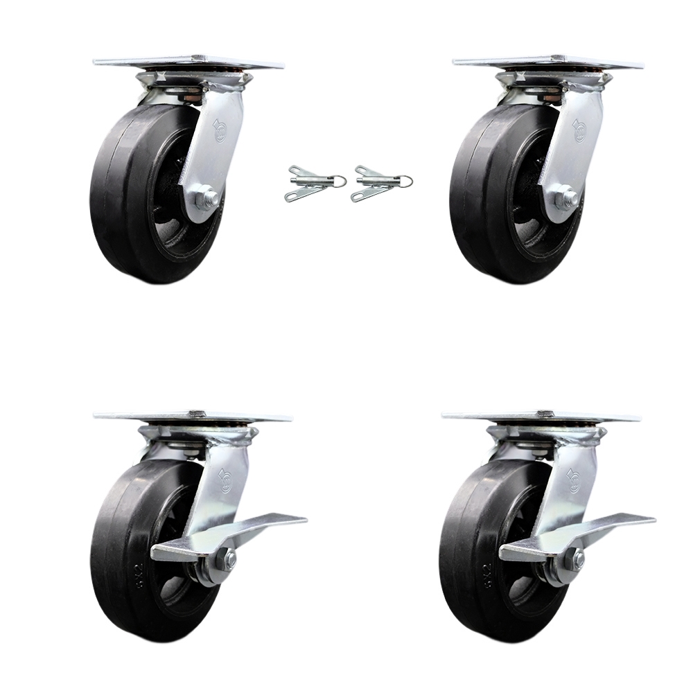 SCC-35S620-RSR-BSL-2-SLB-2 Heavy Duty Large Top Plate Rubber on Cast Iron Swivel Caster with 6 x 2 in. Black Wheels - 1800 lbs Capacity - Set of 4