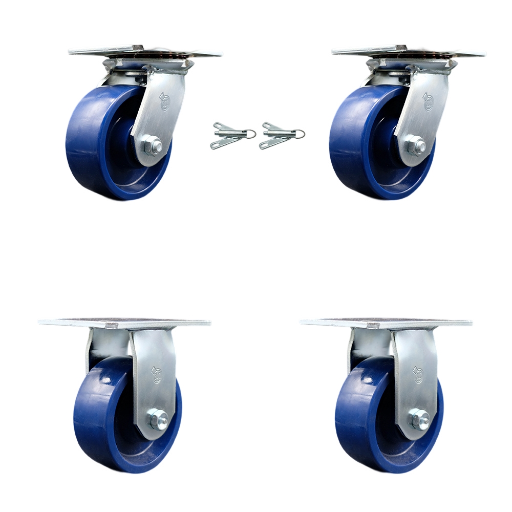 SCC-35S520-SPUR-BSL-2-R-2 Heavy Duty Large Top Plate Solid Polyurethane Swivel Caster with 5 x 2 in. Blue Wheels - 4000 lbs Total Capacity - Set of 4
