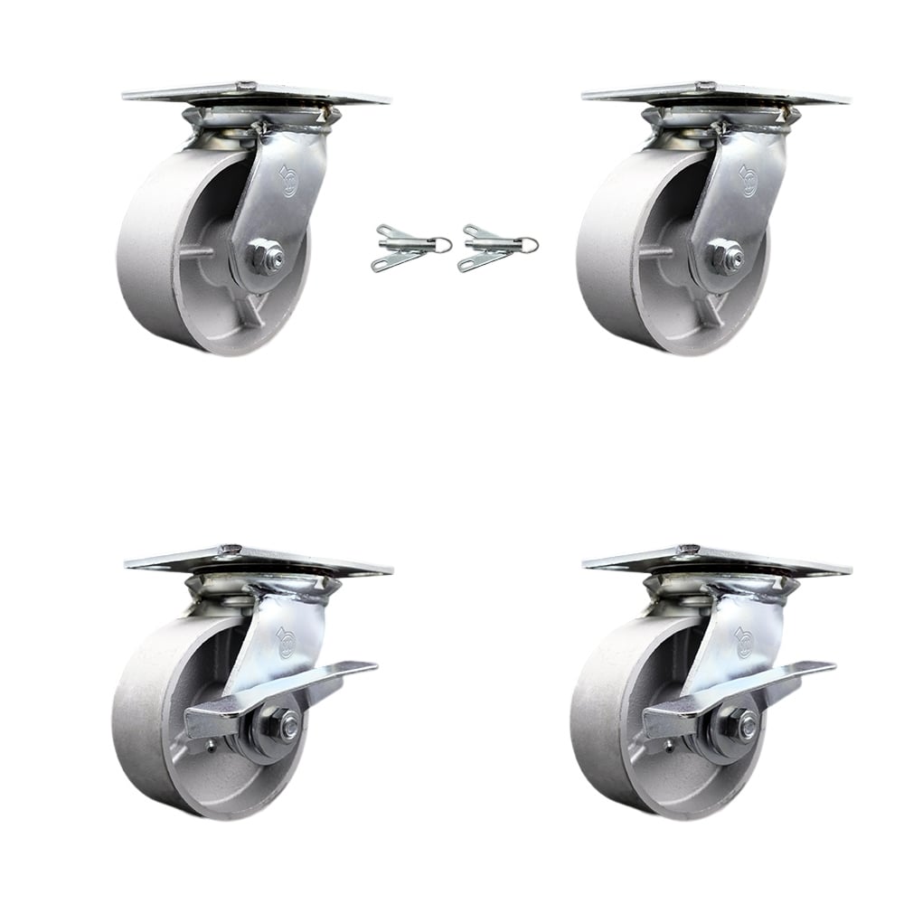 SCC-35S520-SSR-BSL-2-SLB-2 Heavy Duty Large Top Plate Semi Steel Cast Iron Swivel Caster with 5 x 2 in. Silver Wheels - 4000 lbs Capacity - Set of 4
