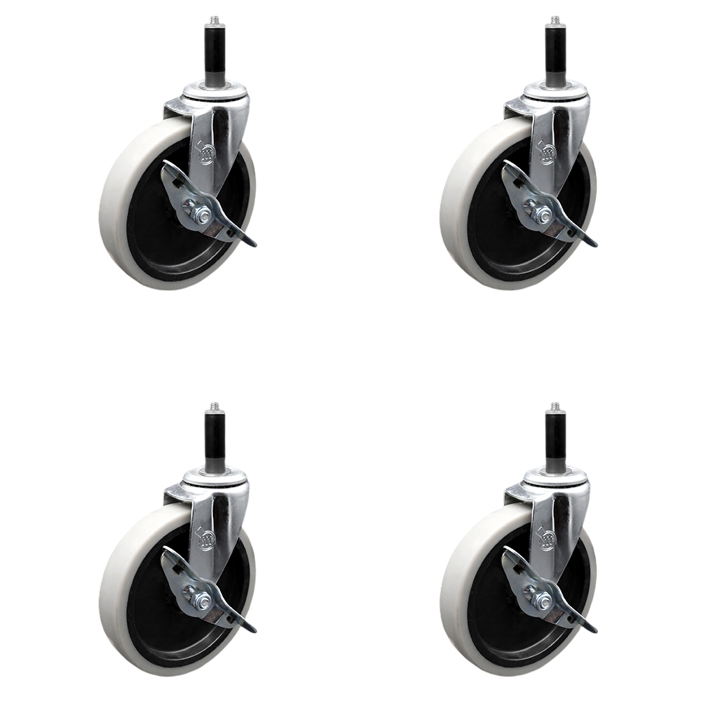 SCC-EX05S510-TPRS-SLB-1-4 5 in. Swivel Thermoplastic Rubber Caster Wheels & 1 in. Expanding Adapter Stem Casters & Brakes - Set of 4