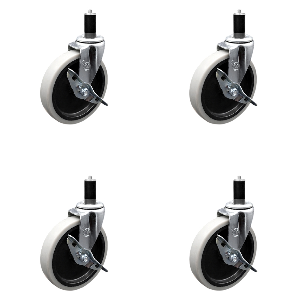 SCC-EX05S510-TPRS-SLB-138-4 5 in. Swivel Thermoplastic Rubber Caster Wheels & 1.38 in. Expanding Adapter Stem Casters & Brakes - Set of 4