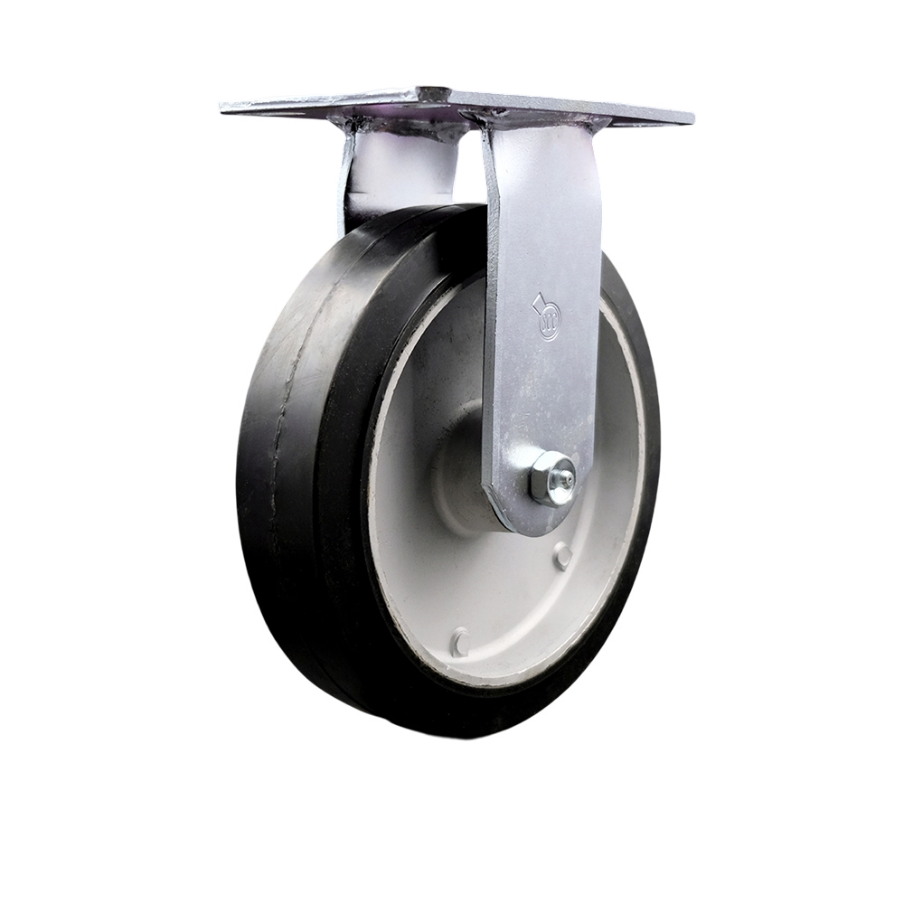 Heavy Duty Large Top Plate Rubber on Aluminum Swivel Caster with Maintenance Free Bearings & 8 x 2 in. Black Wheel - 600 lbs Capacity per Caster