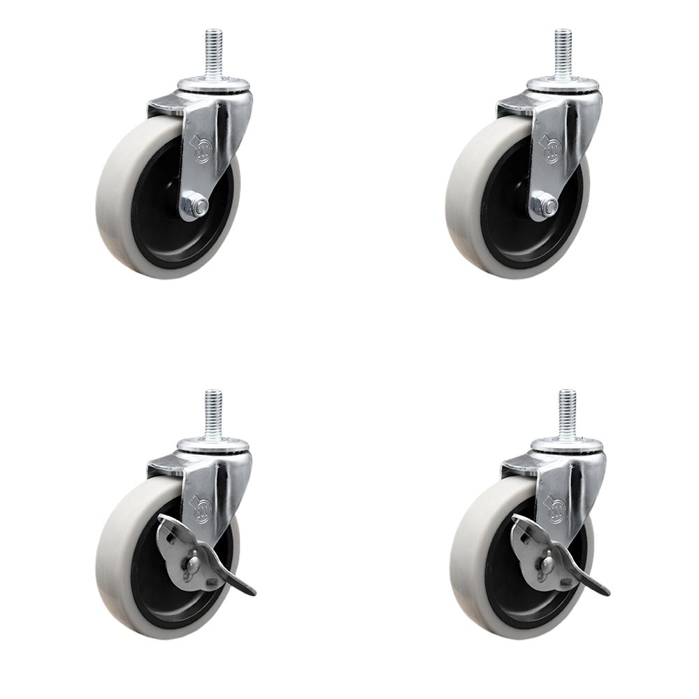 SCC-TS05S410-TPRS-5161815-2-SLB-2 4 in. Swivel Thermoplastic Rubber Casters, 0.31 in. 18 TPI x 1.5 in. Threaded Stem Casters - Set of 4