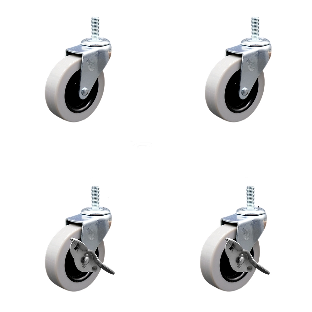 SCC-TS05S310-TPRS-M1015-2-SLB-2 3 in. Swivel Thermoplastic Rubber Casters, 10 mm 1.50 TPI x 1.5 in. Threaded Stem Casters - Set of 4