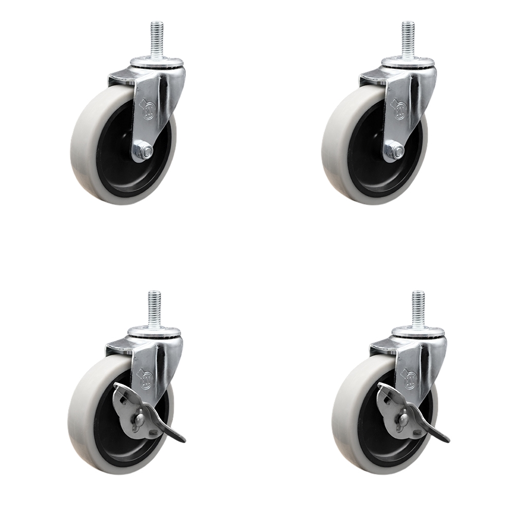 SCC-TS05S410-TPRS-M1015-2-SLB-2 4 in. Swivel Thermoplastic Rubber Casters, 10 mm 1.50 TPI x 1.5 in. Threaded Stem Casters - Set of 4