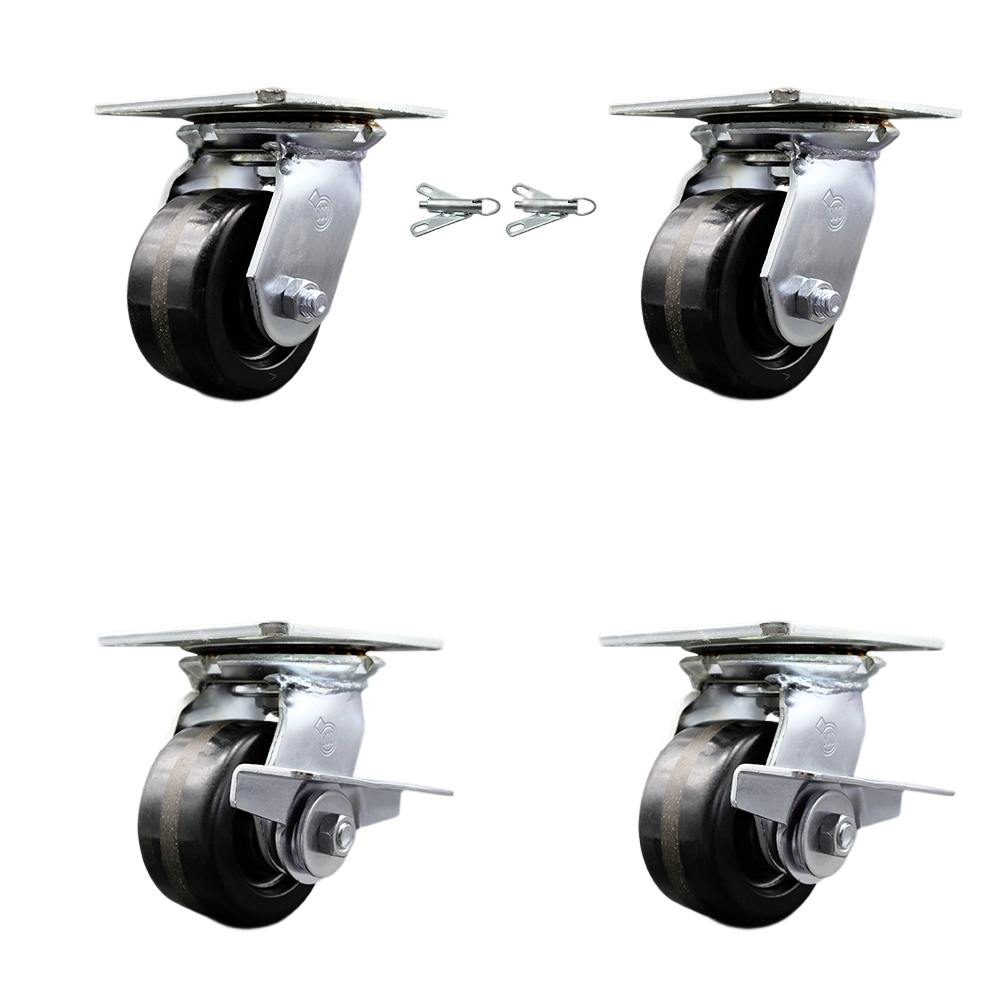 SCC-35S420-PHB-BSL-2-SLB-2 Heavy Duty Large Top Plate Phenolic Swivel Caster with Maintenance Free Bearings with 4 x 2 in. Black Wheels - Set of 4