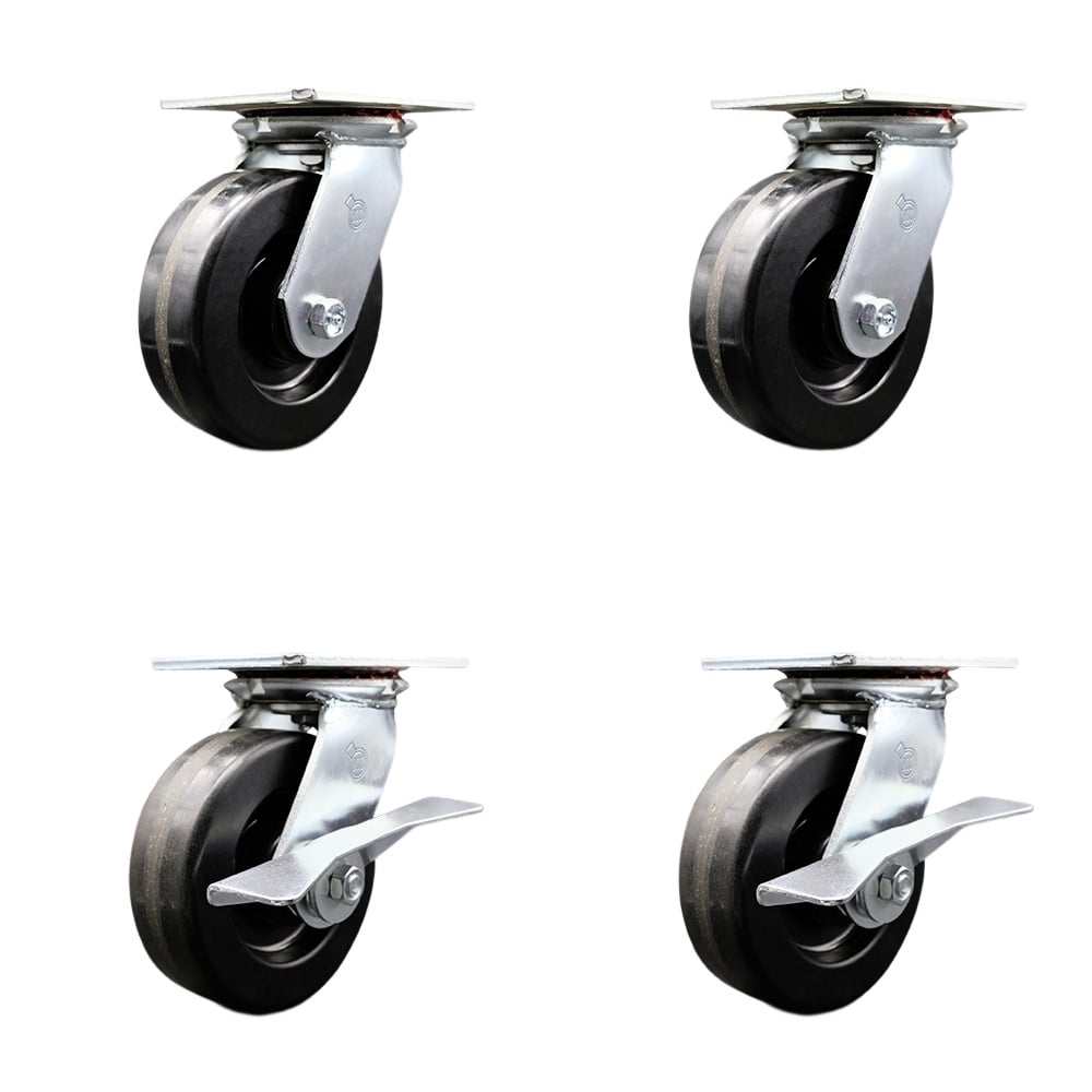 SCC-35S620-PHB-BSL-2-SLB-2 Heavy Duty Large Top Plate Phenolic Swivel Caster with Maintenance Free Bearings with 6 x 2 in. Black Wheels - Set of 4