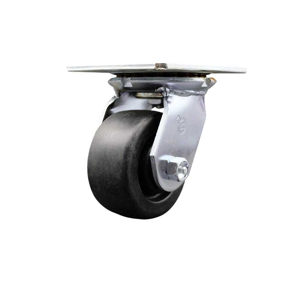 Heavy Duty Large Top Plate Polyolefin Swivel Caster with Maintenance Free Bearings & 4 x 2 in. Black Wheel - 500 lbs Capacity per Caster