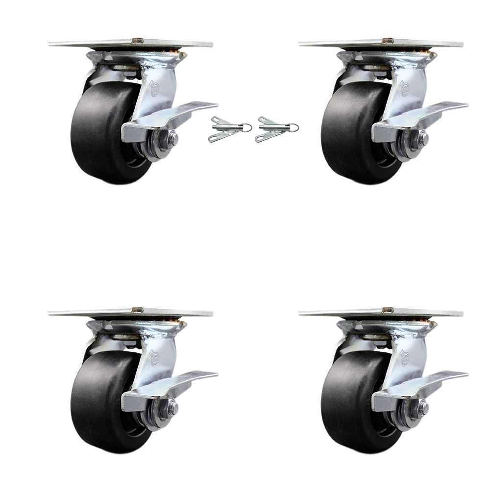 Heavy Duty Large Top Plate Polyolefin Swivel Caster with Maintenance Free Bearings with 4 x 2 in. Black Wheels - Set of 4