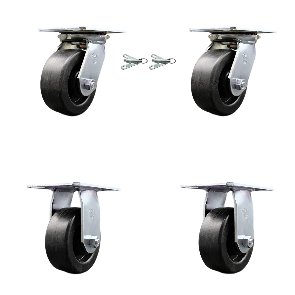 Heavy Duty Large Top Plate Polyolefin Swivel Caster with Maintenance Free Bearings with 5 x 2 in. Black Wheels - 2400 lbs Capacity - Set of 4