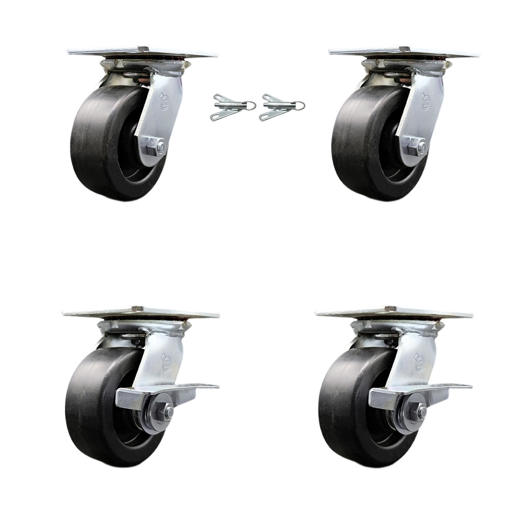 SCC-35S520-POB-BSL-2-SLB-2 Heavy Duty Large Top Plate Polyolefin Swivel Caster with Maintenance Free Bearings with 5 x 2 in. Black Wheels - Set of 4