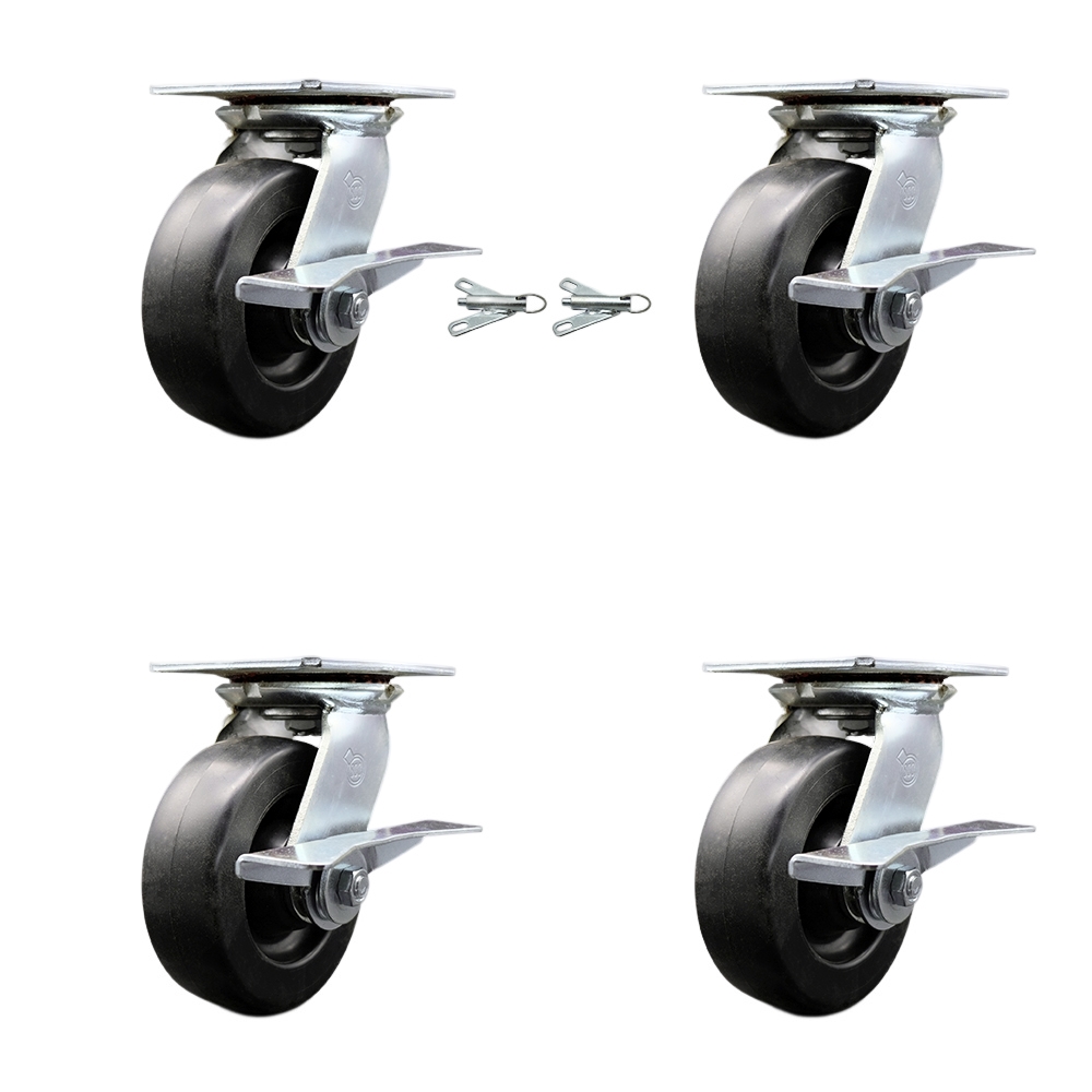 Heavy Duty Large Top Plate Polyolefin Swivel Caster with Maintenance Free Bearings with 6 x 2 in. Black Wheels - Set of 4