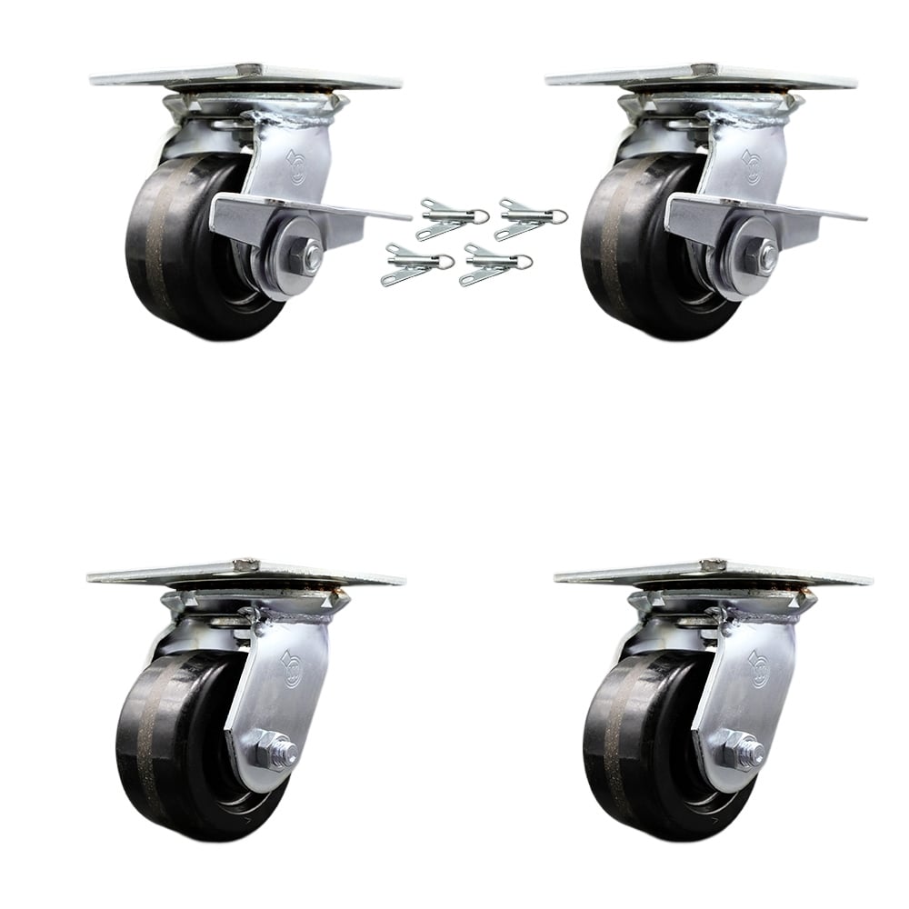 SCC-35S420-PHR-SLB-BSL-2-BSL-2 Heavy Duty Large Top Plate Phenolic Swivel Caster with 4 x 2 in. Black Wheels - 3200 lbs Capacity - Set of 4