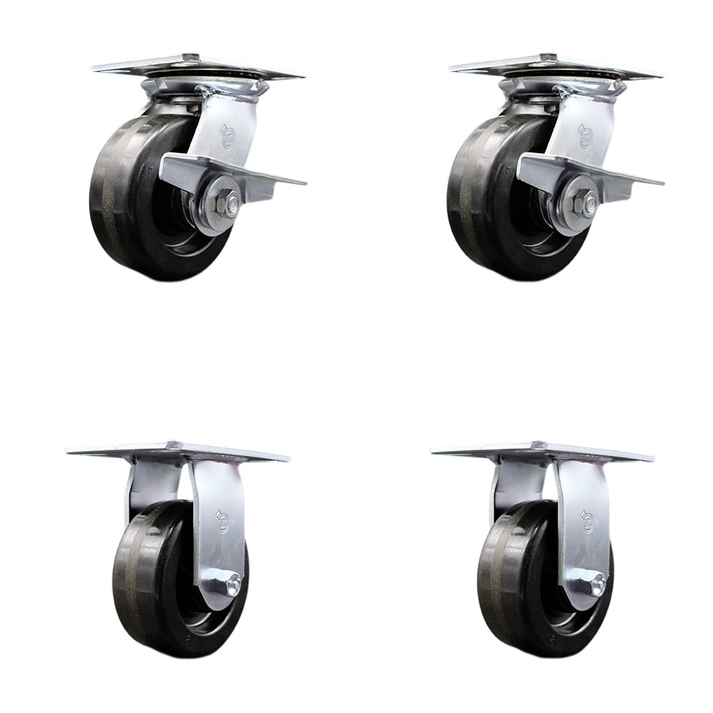 SCC-35S520-PHR-SLB-2-R-2 Heavy Duty Large Top Plate Phenolic Swivel Caster with 5 x 2 in. Black Wheels - 4000 lbs Total Capacity - Set of 4