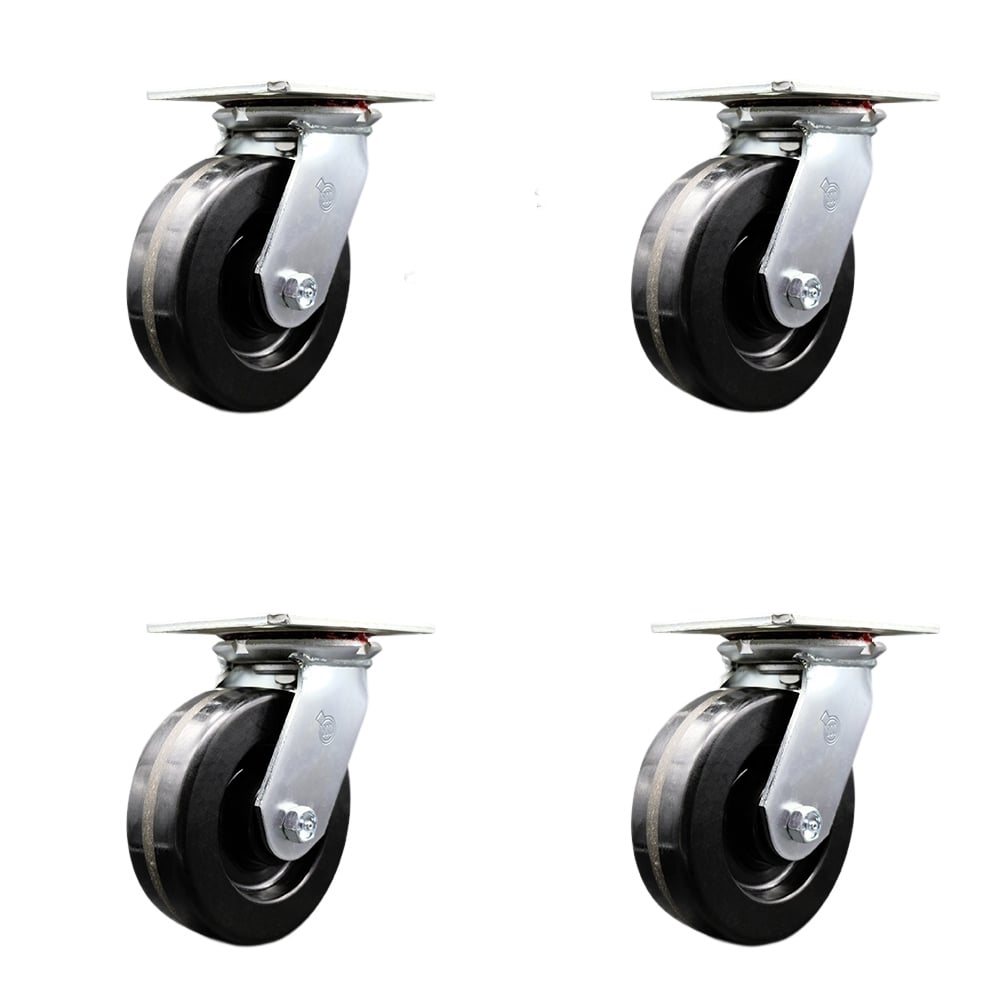 SCC-35S620-PHR-BSL-4 Heavy Duty Large Top Plate Phenolic Swivel Caster with 6 x 2 in. Black Wheels - 4800 lbs Total Capacity - Set of 4